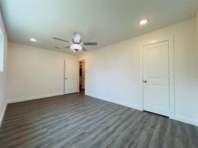 5618 Grace Point Ln, Houston, TX 77048 - empty room with recessed lighting, dark wood-style flooring, ceiling fan, and baseboards