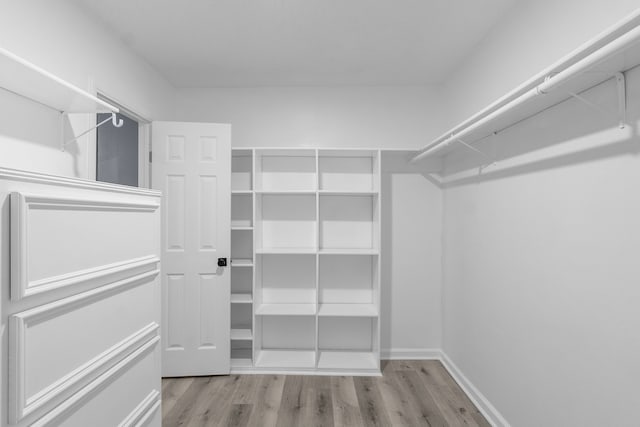 walk in closet with wood finished floors
