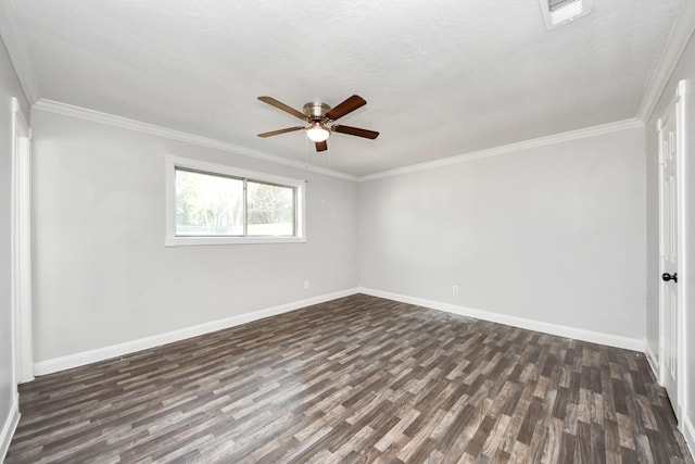 15030 Royal Shadows Dr, Houston, TX 77082 - unfurnished room featuring visible vents, ceiling fan, baseboards, and dark wood finished floors