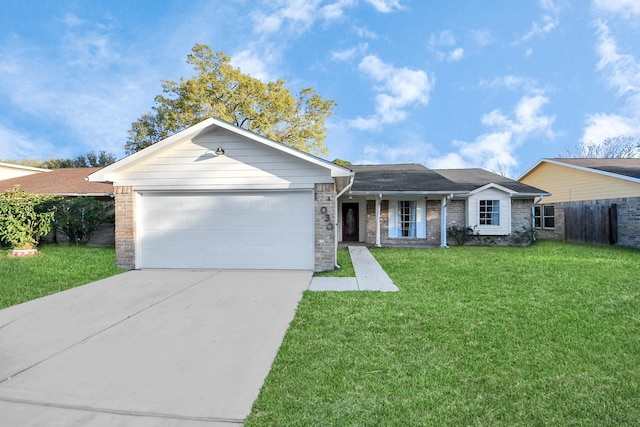15030 Royal Shadows Dr, Houston, TX 77082 - ranch-style house with concrete driveway, a front yard, fence, brick siding, and a garage
