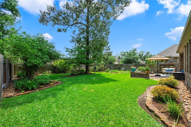 view of yard featuring a patio and a fenced backyard