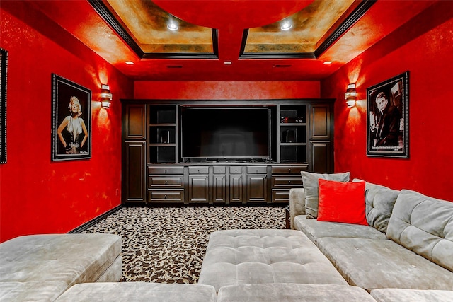 cinema room featuring carpet, recessed lighting, and baseboards
