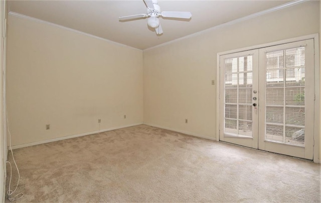 2001 Bering Unit 1K, Houston, TX 77057 - spare room with baseboards, ornamental molding, french doors, and light colored carpet