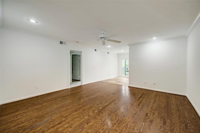 8277 Kingsbrook Rd Unit 254, Houston, TX 77024 - spare room with ceiling fan, baseboards, recessed lighting, ornamental molding, and wood finished floors