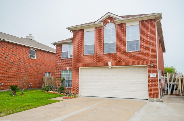 7011 Westover Ridge Dr, Houston, TX 77072 - traditional-style home with concrete driveway, an attached garage, fence, brick siding, and a front lawn