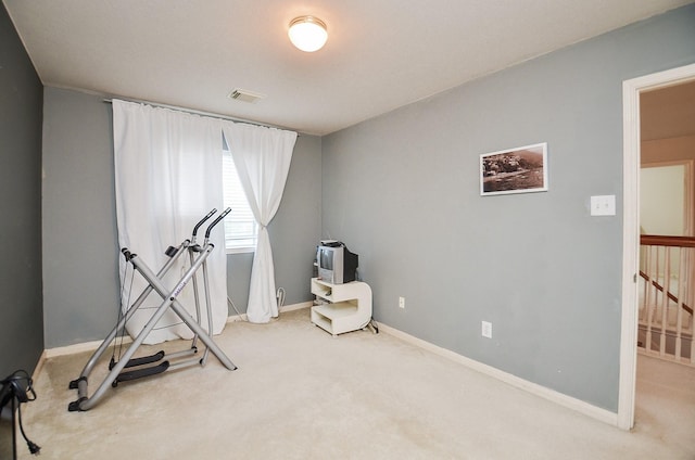 7011 Westover Ridge Dr, Houston, TX 77072 - workout area with baseboards, visible vents, and carpet floors