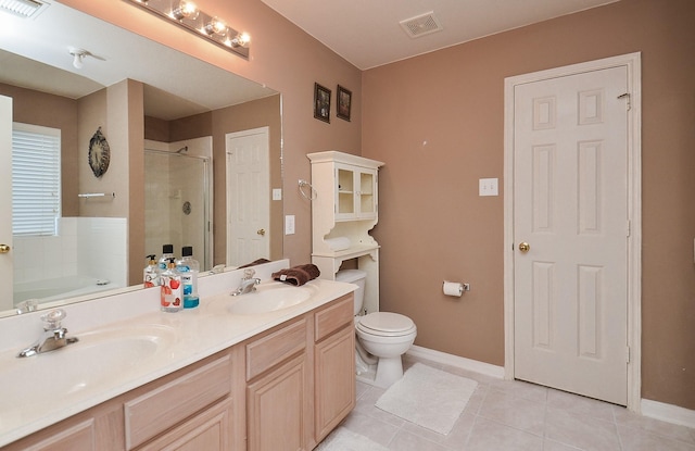 7011 Westover Ridge Dr, Houston, TX 77072 - full bath featuring tile patterned floors, visible vents, a shower stall, and a sink