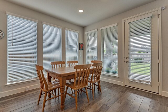 dining area featuring a healthy amount of sunlight, baseboards, and wood finished floors