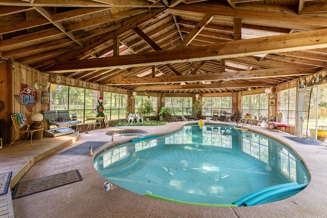 indoor pool featuring an indoor hot tub