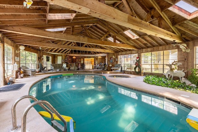 pool featuring a skylight