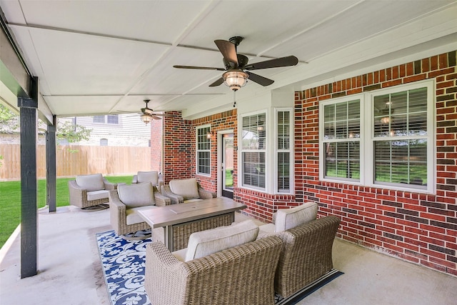 1416 Blueberry Ln, Friendswood, TX 77546 - view of patio / terrace with fence and a ceiling fan