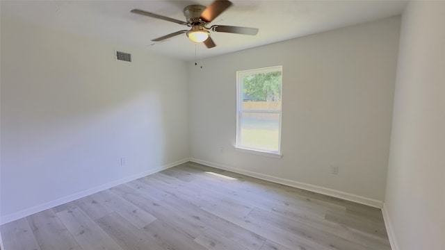 5236 Perry St, Houston, TX 77021 - unfurnished room with baseboards, visible vents, light wood-type flooring, and a ceiling fan