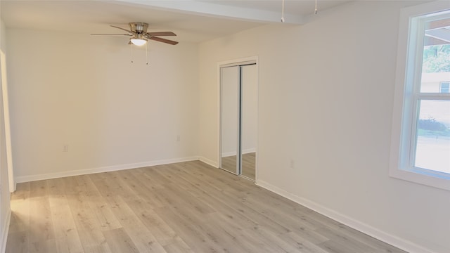 5236 Perry St, Houston, TX 77021 - interior space featuring baseboards, a ceiling fan, a closet, and light wood-style flooring