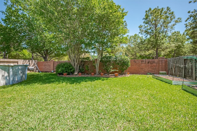 view of yard with a fenced backyard