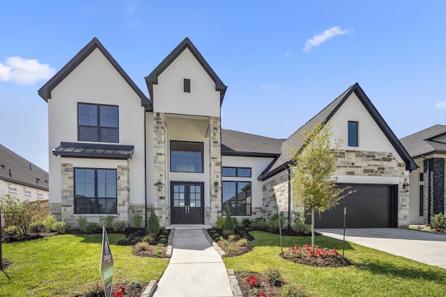 9722 Leafgate Ct, Missouri City, TX 77459 - view of front of home with french doors, stucco siding, driveway, and stone siding