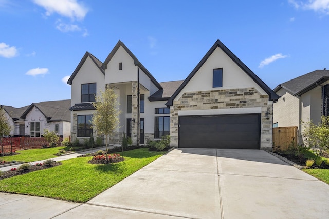 9722 Leafgate Ct, Missouri City, TX 77459 - french provincial home with a front yard, stucco siding, driveway, and stone siding