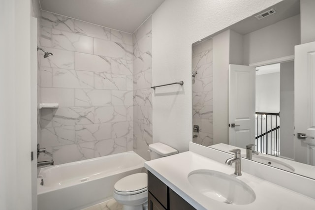 9722 Leafgate Ct, Missouri City, TX 77459 - full bathroom with vanity, shower / bath combination, toilet, marble finish floor, and visible vents