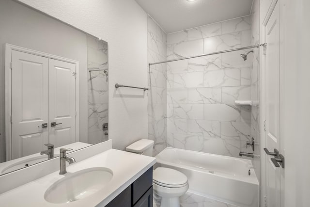 9722 Leafgate Ct, Missouri City, TX 77459 - full bath featuring toilet, marble finish floor, shower / tub combination, and vanity