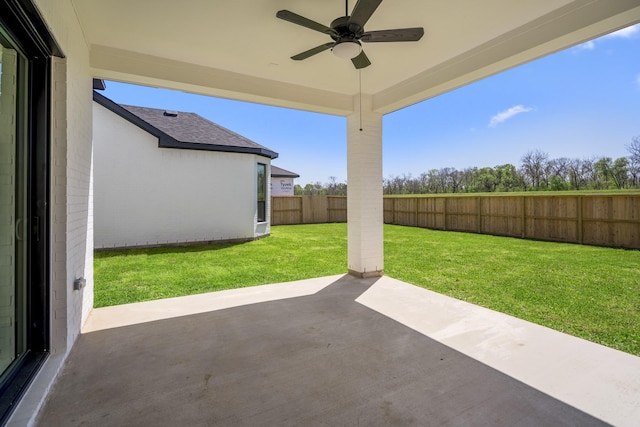 9722 Leafgate Ct, Missouri City, TX 77459 - view of patio / terrace featuring ceiling fan and a fenced backyard