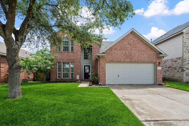 8522 E Highlands Xing, Highlands, TX 77562 - traditional-style home featuring concrete driveway, a front lawn, an attached garage, and brick siding