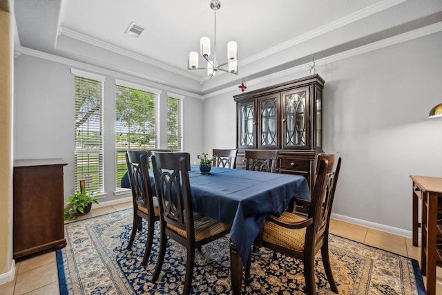 8522 E Highlands Xing, Highlands, TX 77562 - dining room with ornamental molding, light tile patterned floors, a chandelier, and visible vents