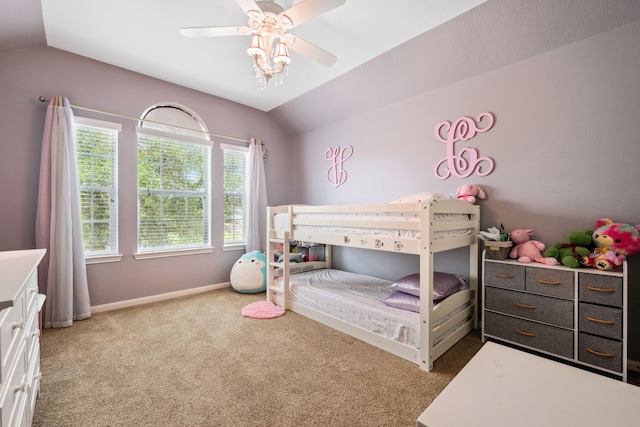 8522 E Highlands Xing, Highlands, TX 77562 - carpeted bedroom with ceiling fan, lofted ceiling, and baseboards