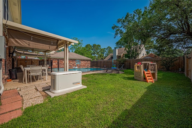 17022 Shadow Valley Dr, Spring, TX 77379 - view of yard featuring ceiling fan, a patio, and outdoor dining area