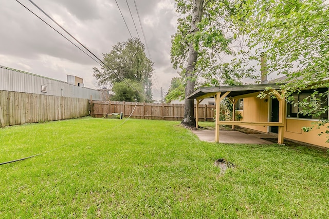 view of yard with a patio and a fenced backyard