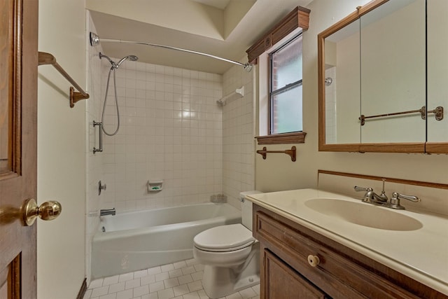full bathroom with tile patterned floors, vanity, toilet, and bathtub / shower combination