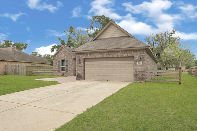 view of front facade featuring brick siding, fence, and an attached garage