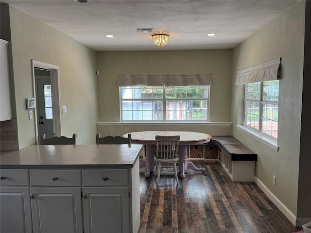 dining area featuring dark wood finished floors and visible vents