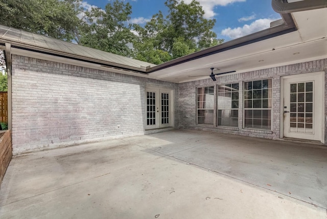 9010 Carousel Ln, Houston, TX 77080 - view of patio / terrace with french doors and a ceiling fan