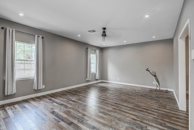 9010 Carousel Ln, Houston, TX 77080 - spare room featuring ceiling fan, wood finished floors, and recessed lighting