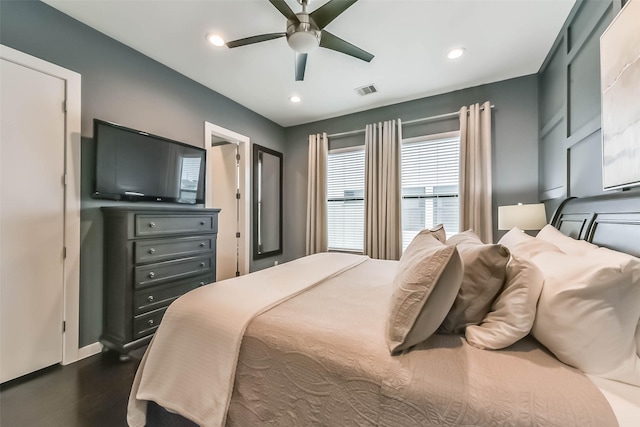 1812 Bingham St, Houston, TX 77007 - bedroom featuring visible vents, recessed lighting, dark wood-style floors, and baseboards