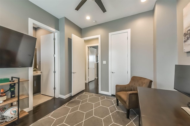 1812 Bingham St, Houston, TX 77007 - home office with recessed lighting, ceiling fan, and wood finished floors