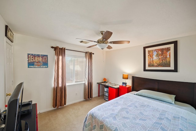 13823 Eldridge Garden Cir, Houston, TX 77083 - bedroom with light colored carpet, baseboards, ceiling fan, and visible vents