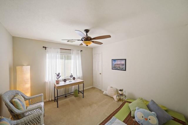 13823 Eldridge Garden Cir, Houston, TX 77083 - interior space featuring ceiling fan, light carpet, baseboards, and visible vents