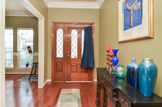 3114 E Ashfield Dr, Houston, TX 77082 - foyer featuring dark wood-type flooring, crown molding, and baseboards