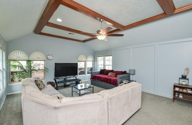 3114 E Ashfield Dr, Houston, TX 77082 - living room featuring carpet, a decorative wall, and ceiling fan