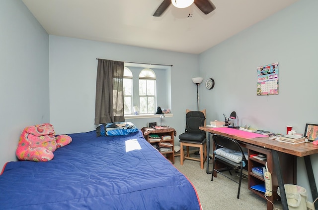 bedroom with carpet floors and ceiling fan