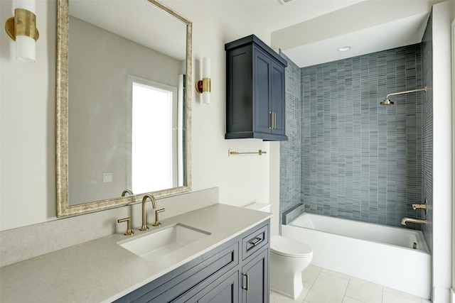 2023 Drexel Dr, Houston, TX 77027 - bathroom featuring toilet, vanity, tile patterned floors, and  shower combination