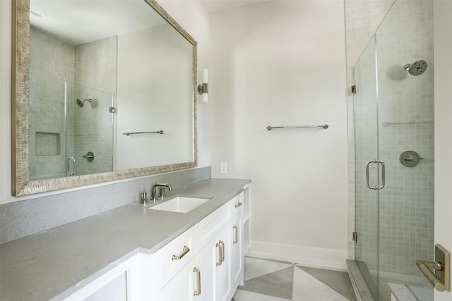 2023 Drexel Dr, Houston, TX 77027 - full bathroom with vanity, tile patterned flooring, and a stall shower
