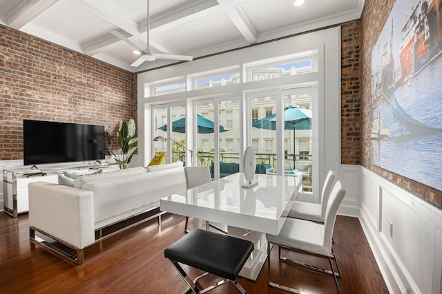 interior space with beamed ceiling and coffered ceiling