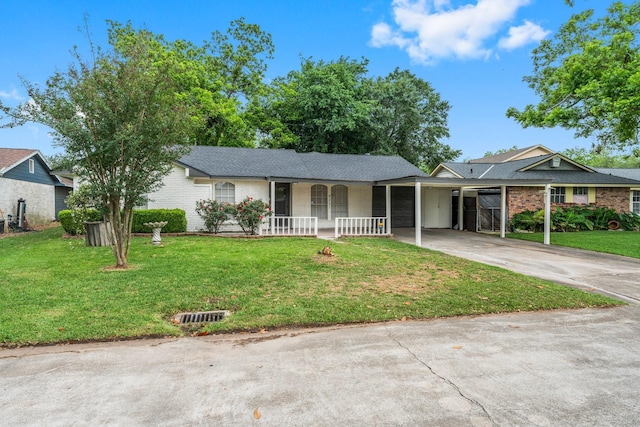 9231 Rockcliff Dr, Houston, TX 77037 - single story home with concrete driveway, a porch, a front yard, and a carport