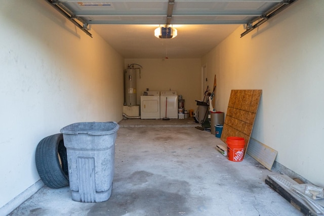 1527 Carbonear Dr, Channelview, TX 77530 - garage with washing machine and dryer, a garage door opener, and electric water heater