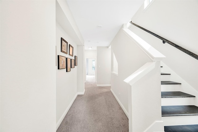 hallway with baseboards and carpet floors