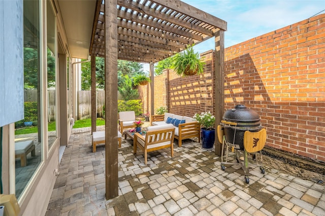 1705 Red Oak Point Dr, Houston, TX 77055 - view of patio featuring a pergola, a fenced backyard, and an outdoor hangout area
