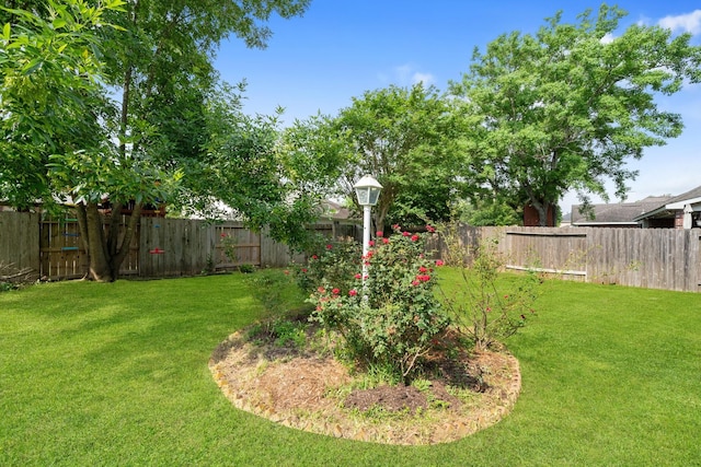 view of yard with a fenced backyard