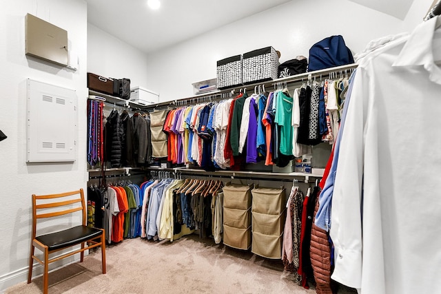 walk in closet with carpet