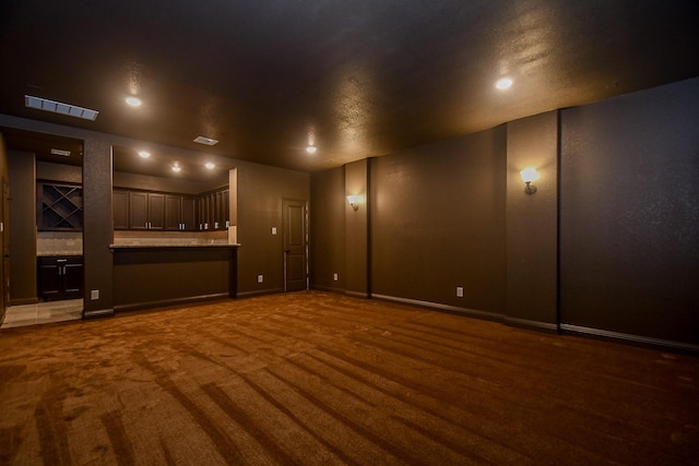 6939 Shoreline View Dr, Katy, TX 77493 - home theater with baseboards, recessed lighting, dark carpet, and visible vents